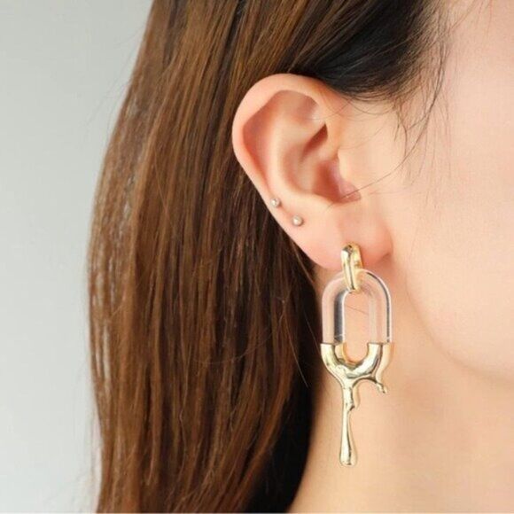 Irregular Melting Goldtone Resin Drop Earrings - Picture 2 of 3